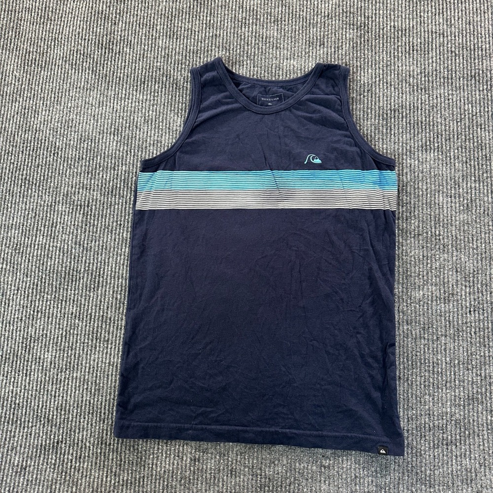 Quiksilver Mens Chest Stripe Tank Top Large Navy Blue Cotton Surf Style